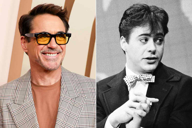 Michael Blackshire / Los Angeles Times via Getty; Alan Singer/NBCU Photo Bank/NBCUniversal via Getty (Left-right:) Robert Downey Jr. in 2024; on "Saturday Night Live" in 1986