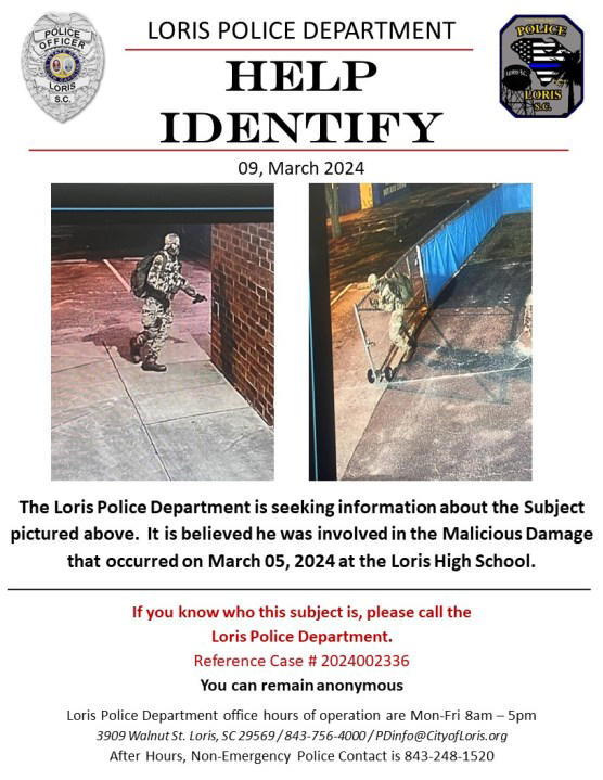 Police Look For Person Who Caused Damage At Loris High School