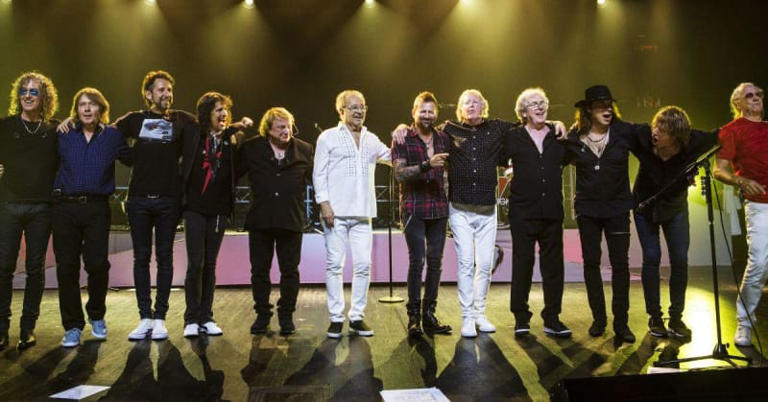 Old meets new: the current lineup of Foreigner mixing it up with the original members.Karsten Steiger