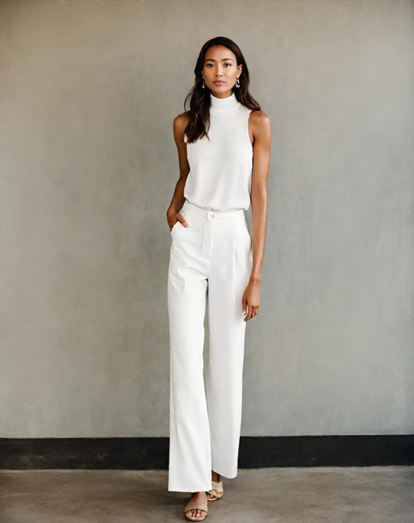 <p>A sleeveless top for a smart casual outfit can be incredibly versatile as you can wear it on its own or with classy outerwear like a blazer or coat. To add to that, white is a very sophisticated color and it’s hard to go wrong with this shade as it blends seamlessly with pretty much anything!</p>