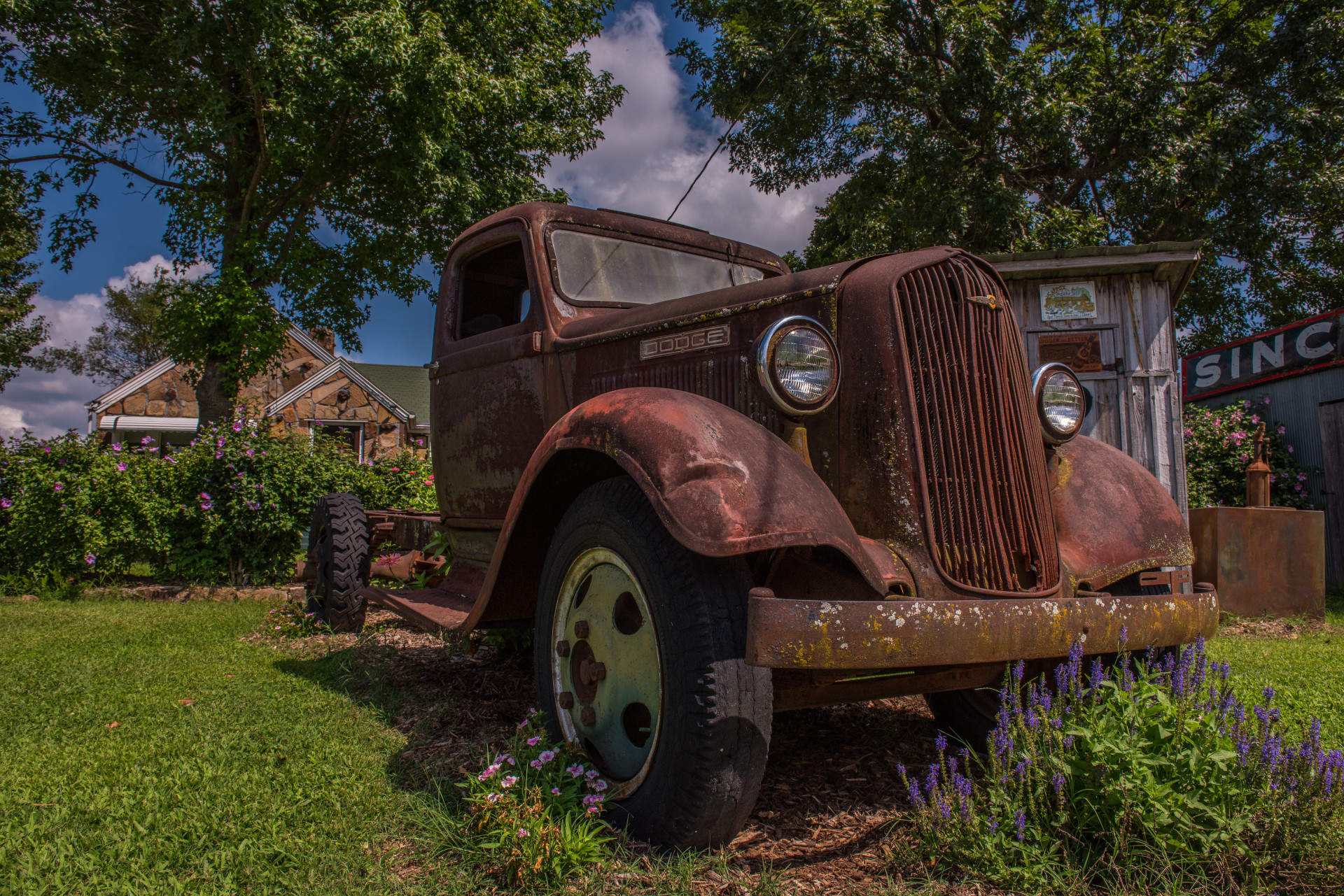 A rusty pickup outside Gary's Gay Parita, a historically restored gas station located near Ash Grove.