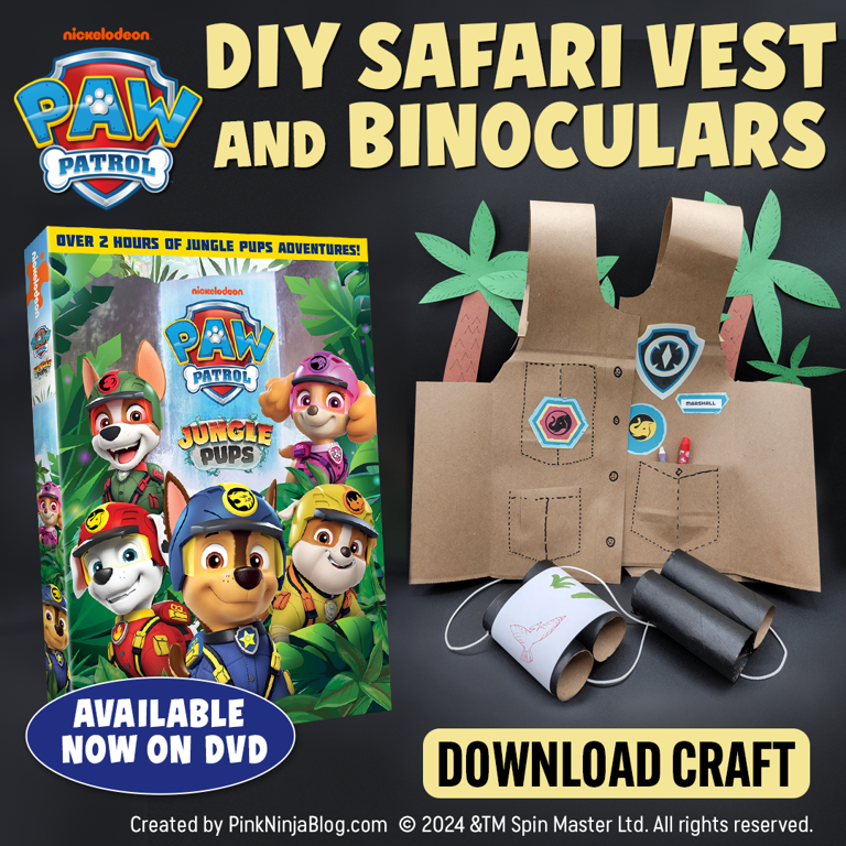 Disclaimer: This post was created in collaboration with Nickelodeon. If your kids love PAW Patrol like my kids love PAW Patrol, then you need to check out their newest adventure, Jungle Pups. Out now on DVD, you can follow Tracker, Ryder, Chase and all the pups as they head into the jungle with all new vehicles to save the day. PAW Patrol Craft: DIY Safari Vest and Binoculars Vest Instructions: With the fold of the grocery bag facing down (typically the side with the grocery store name print on it), cut hole on both side for arms (see picture) Cut…