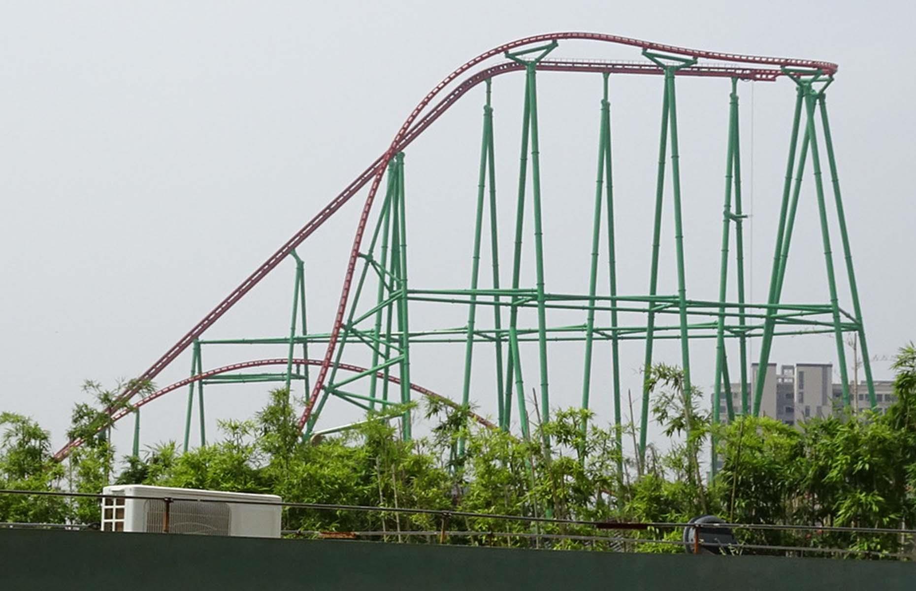 <p>Coaster Through the Clouds is currently China’s tallest and fastest roller coaster. At four minutes and 12 seconds, it also has the longest ride time. It takes riders, quite literally, through the clouds at 84.5 miles per hour.</p>  <p>The tallest part of the steel-track ride is 243 feet high with a maximum vertical angle of 78°.</p>