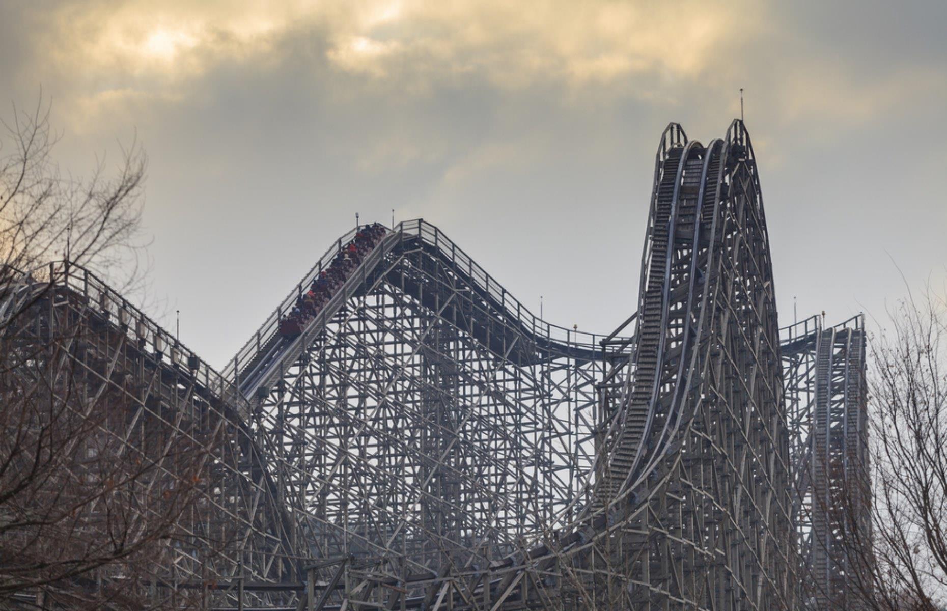 <p>It is a tie for the title of the world’s highest wooden roller coaster. Both the T Express in South Korea and Wildfire in Sweden rise 183.3 feet towards the sky. The T Express has a vertical drop of 150.9 feet while Wildfire drops from 160.8 feet.</p>