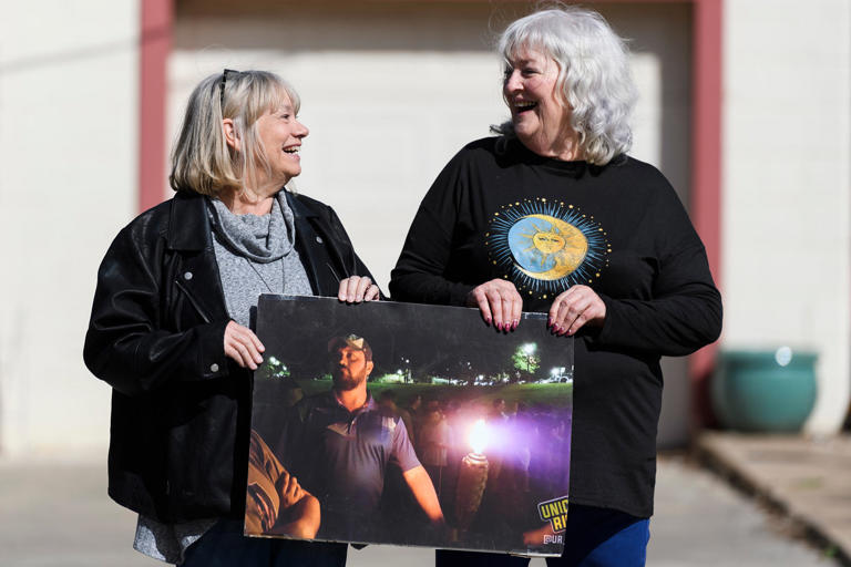 Connie Vickers and Nancy Presnall, best friends and rare Democrats in conservative Enid, confronted Blevins about his white nationalist ties.  (Michael Noble Jr. for NBC News)