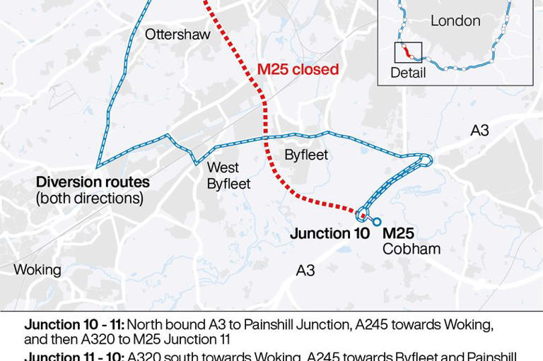 M25 Surrey J10 to J11 diversion routes ahead of first daytime closure