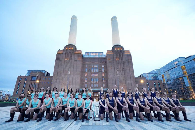 The combined Oxford (right) and Cambridge (left) Universities' mens and womens rowing teams attend a photo call during the crew announcements for The 2024 Gemini Boat Race at Battersea Power Station, London. The Gemini Boat Race will take place on Saturday, March 30