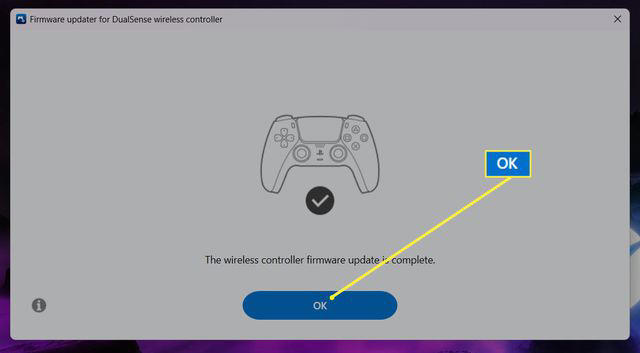 PS5 Firmware Updater app with the firmware update complete and
