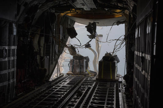 The U.S. Air Force airdrops humanitarian aid over the Gaza Strip on Thursday.