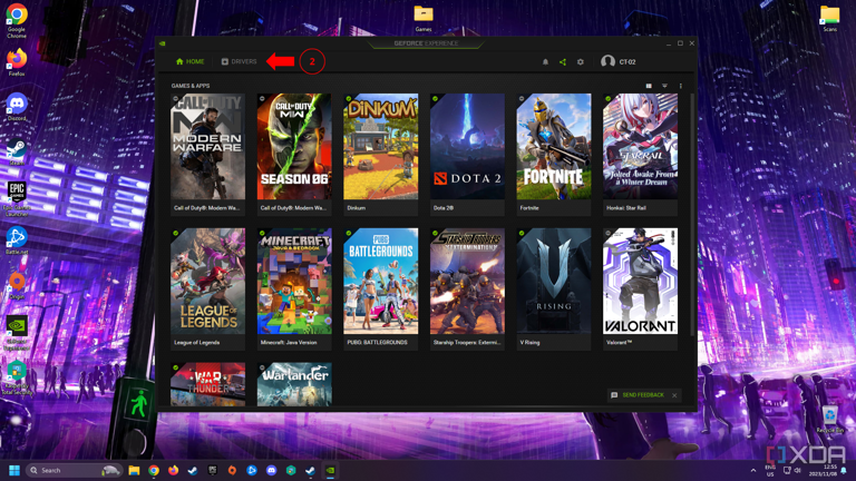 The NVIDIA Geforce Experience program open on a windows desktop