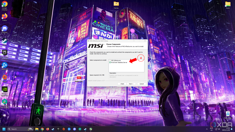 MSI Afterburner Instillation on a desktop with an arrow pointing at the Rivatuner setting