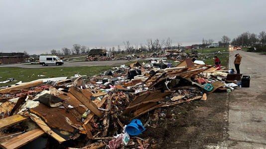 Storm damage is seen in Winchester, Indiana, on March 15, 2024. - Bill Kirkos/CNN