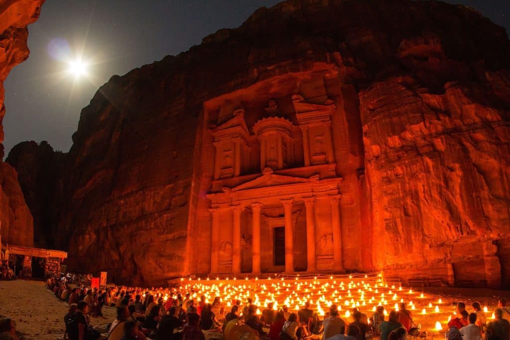 <p>The ancient city of Petra in Jordan is home to Al Khazneh, also known as The Treasury. This stunning archaeological site gained fame as the location of the Holy Grail in “Indiana Jones and the Last Crusade.” Visitors can explore this historical wonder and feel like adventurous archaeologists themselves.</p>