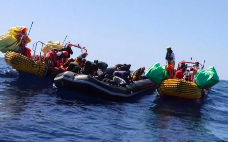 The 25 survivors picked up from one of the boats told their rescuers that their dinghy had been adrift without food or water for several days after the engine had broken down - UNPIXS/UNPIXS