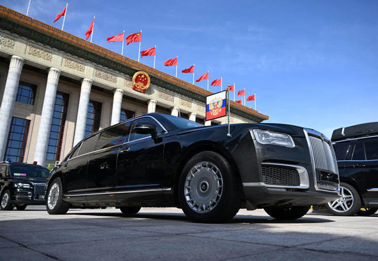 Putin's Aurus limousine parked outside the Great Hall of the People in Beijing last year [Sputnik/Dmitry Azarov/Pool via Reuters]