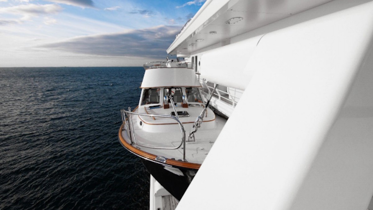 <p>As one of the original explorer yachts, toys feature big aboard <em>Tatoosh</em>. The dedicated “boat deck” has Davits worked into the exterior lines to hold a Germán Frers–designed 42-foot daysailer called <em>Julia</em> and a 42-foot classic Hinckley Talaria tender called <em>Chase</em>. “The main tenders don’t sit in garages like modern yachts, but on deck, as part of <em>Tatoosh</em>’s signature,” says Delleur. “The sailing boat was custom made from carbon fiber and was unique with her canting keel. The yacht used to also accommodate two Hobie catamarans on the boat deck.”</p>