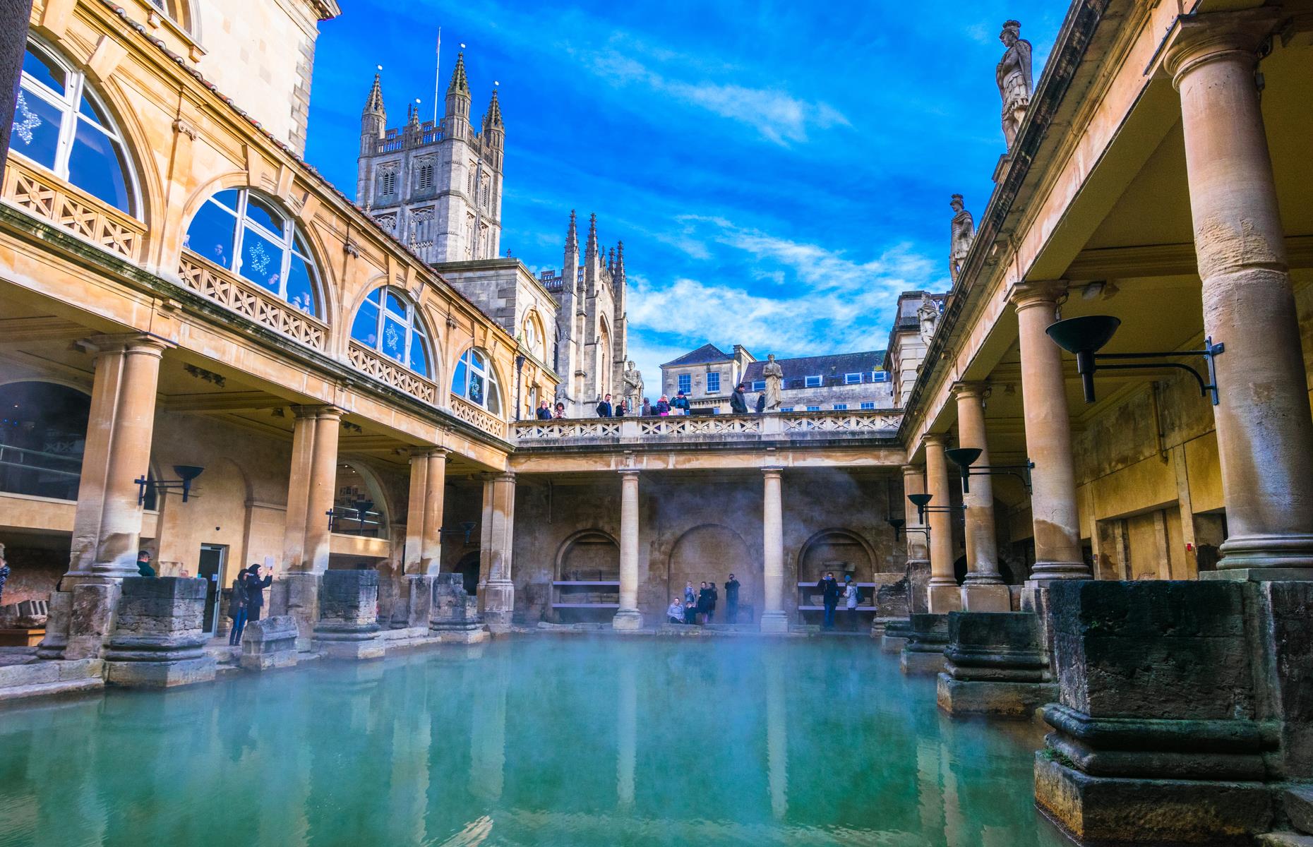 <p>The elegant Georgian city of Bath attracts millions of tourists, not least for its magnificent modern spa complex and Roman Baths. Start by exploring the thermal waters at the Thermae Bath Spa – the highlight is bubbling away in the steaming rooftop pool, with city skyline views. Next, step back 1,900 years at the Roman Baths complex. The grand pools are remarkably well-preserved and still flow with hot spring water today. </p>