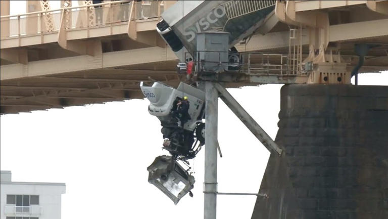 Semi Dangles Over Side Of Bridge Spanning Ohio River