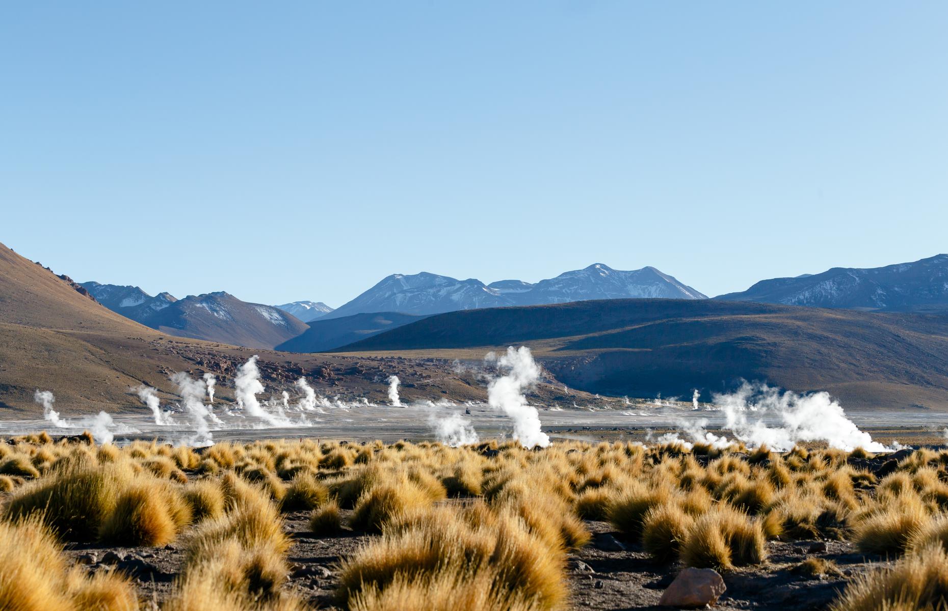 <p>At El Tatio, in Chile’s Altiplano region, powerful shots of steam jet out from geysers (for obvious reasons, no bathing allowed). Get there at sunrise for a spellbinding sight of the geysers and silhouetted mountain peaks. You can reach both Puritama and El Tatio from San Pedro, in northern Chile, which is just under two hours from the airport in Calama. Real World Holidays offers tailor-made tours of Chile, including trips to El Tatio and Puritama. You can visit the Altiplano year-round.</p>