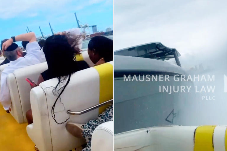 Passengers aboard the Thriller (left) split with the private charter boat that crashed into it in Miami (right).
