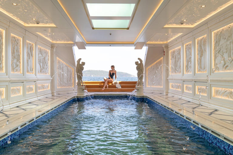You’d need deep pockets to own this superyacht that comes with its own indoor pool, palatial bedroom and hookah room (Picture: Bilgin Yachts)