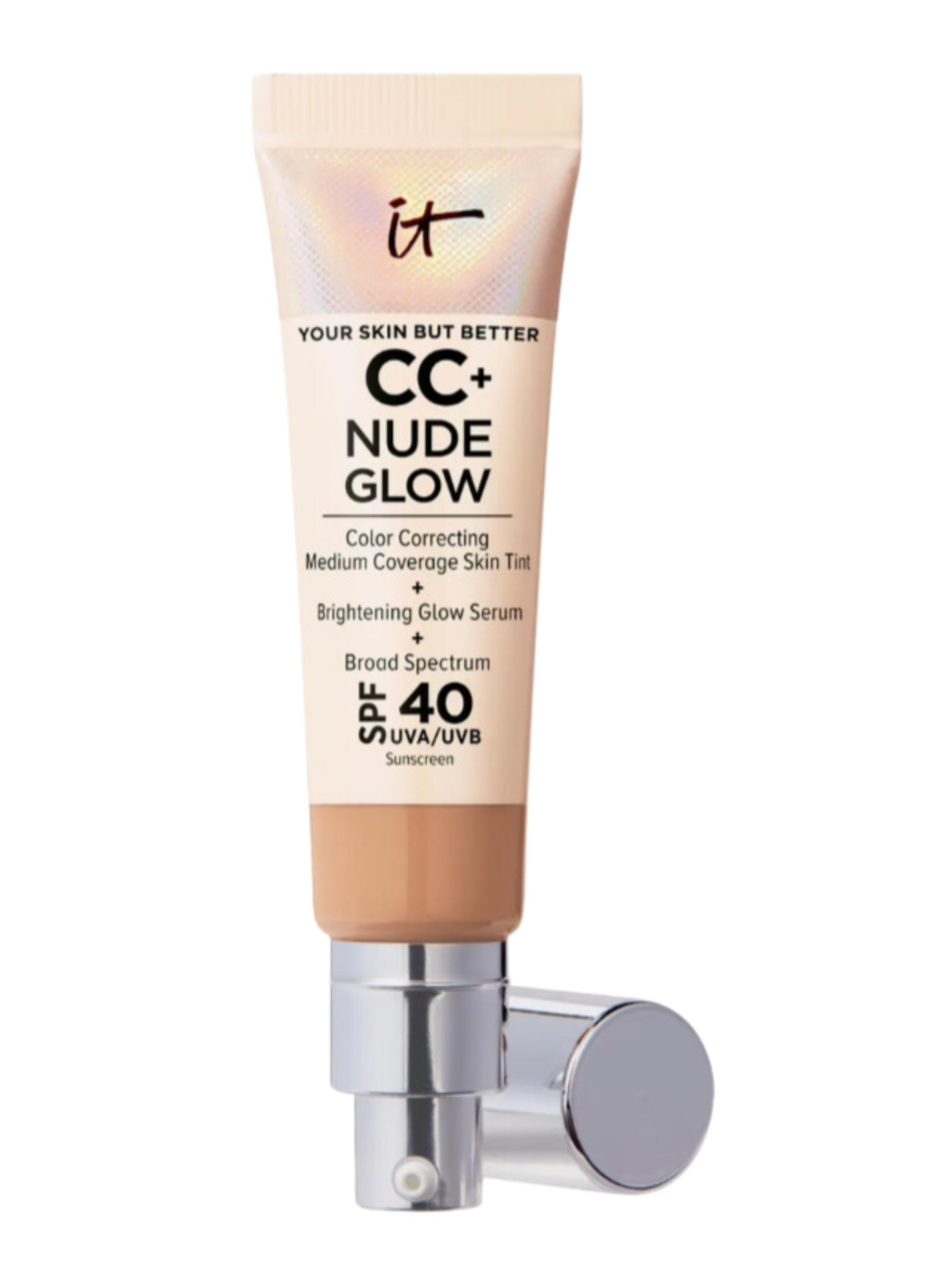 <p>Think of Nude Glow as the original CC+ Cream’s more luminous little sister. “Nude Glow takes it to a more radiant place, with a little less coverage,” says beauty expert <a href="https://www.alexisandroulakis.com/">Alexis Androulakis</a>, comparing the two. “It’s my personal preference that I go to more frequently—I just like it on the skin—and I’m definitely more of a radiance gal.” It delivers true medium buildable coverage in a formula that’s part skin tint, part glow serum, for an enhanced luminous finish. But don’t mistake luminous for sparkly; instead, the CC+ Cream leaves behind a lit-from-within glow for the perfect no-makeup makeup base.</p> <p><strong>Size:</strong> 1.08 ounces / <strong>Shades:</strong> 22 / <strong>Key Ingredients:</strong> Niacinamide, hyaluronic acid, green tea extract / <strong>Finish:</strong> Luminous / <strong>SPF:</strong> 40</p> <ul> <li>Pros: Buildable coverage, glowy finish</li> <li>Cons: Not ideal for oily skin types</li> </ul> $47, Nordstrom. <a href="https://www.nordstrom.com/s/it-cosmetics-cc-nude-glow-lightweight-foundation-glow-serum-spf-40/6812581">Get it now!</a><p>Sign up for today’s biggest stories, from pop culture to politics.</p><a href="https://www.glamour.com/newsletter/news?sourceCode=msnsend">Sign Up</a>