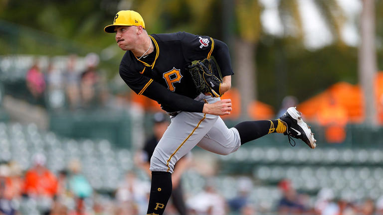 Paul Skenes, #30 of the Pittsburgh Pirates, pitches during a spring training game against the Baltimore Orioles at Ed Smith Stadium on February 29, 2024, in Sarasota, Florida. Mike Ehrmann/Getty Images