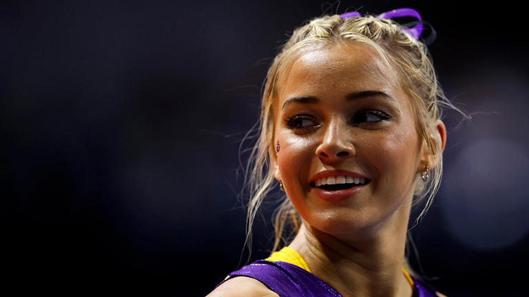 Olivia Dunne of the LSU Tigers looks on before a meet against the Florida Gators at the Stephen C. O'Connell Center on February 23, 2024, in Gainesville, Florida. James Gilbert/Getty Images
