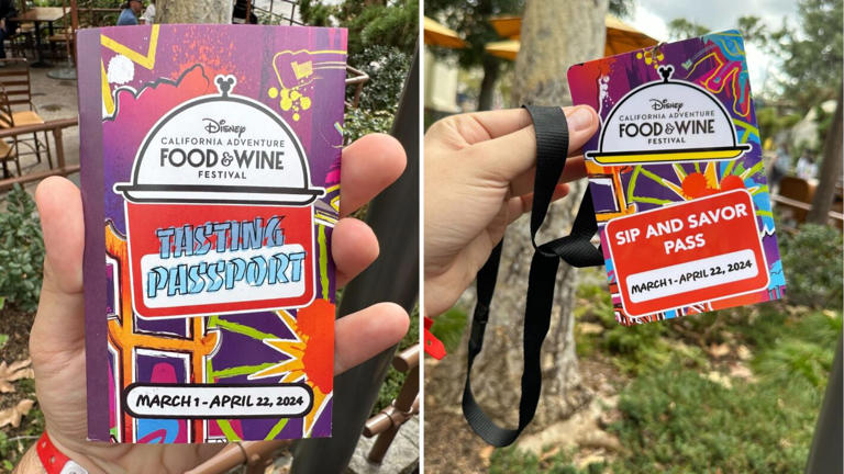 The 2024 Disney California Adventure Food & Wine Festival is now underway. From March 1 through April 22, guests can enjoy unique and limited-time food items. The tasting passport is your guide to the event while the Sip and Savor Pass is a convenient way to pay. Disney California Adventure Food & Wine Festival Tasting Passport The front of the tasting passport features a bright and colorful graffiti design. It includes depictions of the Torii Gate Bridge of San Fransokyo Square and Pixar-Pal-Around. The festival wordmark is on a dome over a plate. On the first page is a spot ... Read more