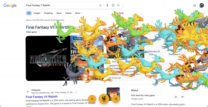 google ร่วมฉลอง final fantasy 7 rebirth ปล่อยอีสเตอร์เอ้ก “chocobo”