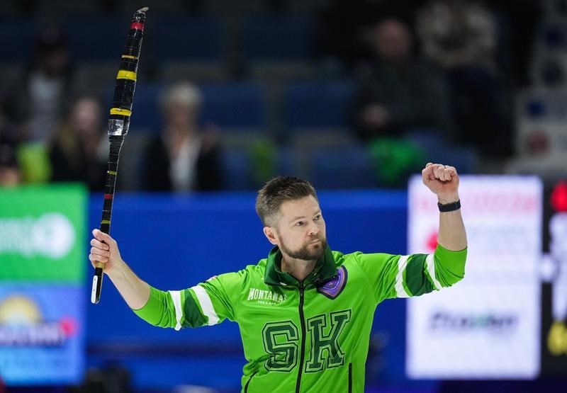 host saskatchewan survives early test at brier, gushue opens title defence with a win