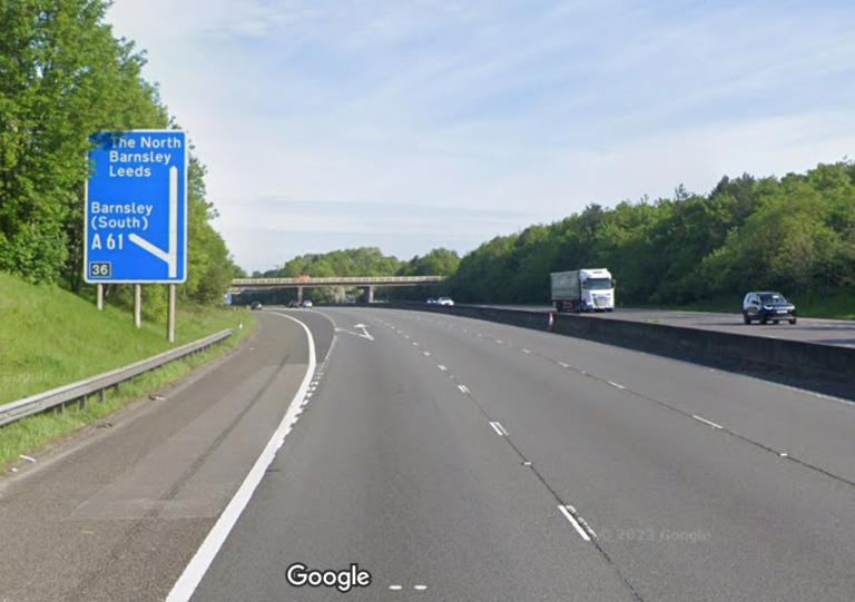 M1 flooding Barnsley Water closes lane on motorway near junction