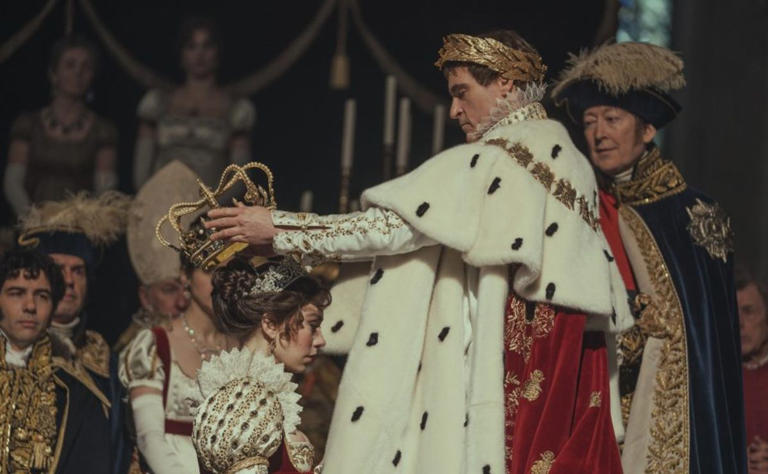 Joaquin Phoenix, Scott Handy and Vanessa Kirby in Napoleon. (Source: IMDb)
