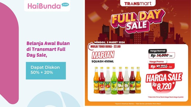 Belanja Awal Bulan Di Transmart Full Day Sale, Dapat Diskon 50% + 20% Bun!