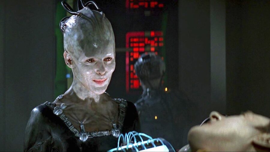 <p>Since Picard was rescued from the Collective and his humanity restored, the Star Trek writers needed a new “queen bee” for First Contact, and they went literal this time by creating a Borg Queen. But she had a completely separate personality which, to this day, makes no sense in the context of everything we know about the Borg. She also claims in the film that she was present during “The Best of Both Worlds,” which is confusing because if the Borg already had an independent spokesperson, why did they assimilate Picard in the first place?</p>