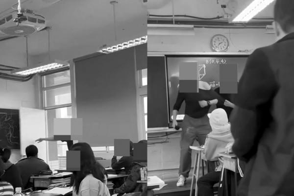 台北某高中生打老師！疑不滿被訓「影響上課」突暴走 比中指、鎖喉揮拳畫面全被拍
