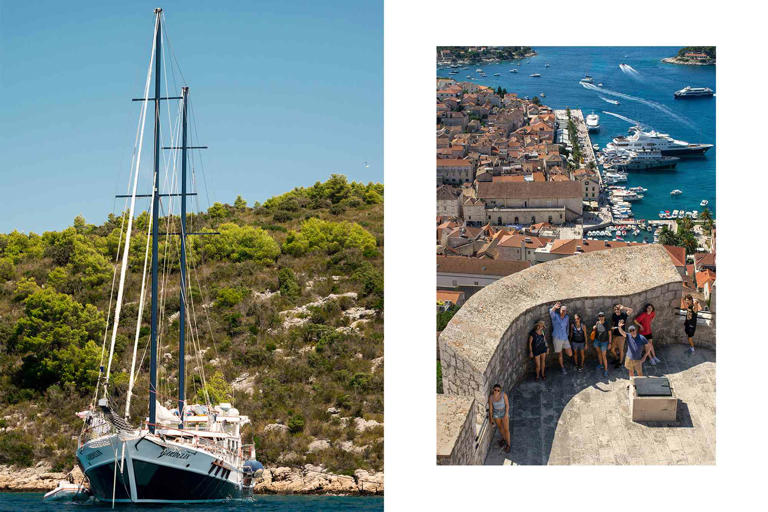 Dash Ferrero From left: The Gardelin, a 12-passenger gulet, in Croatia; the author and family in Hvar, Croatia.