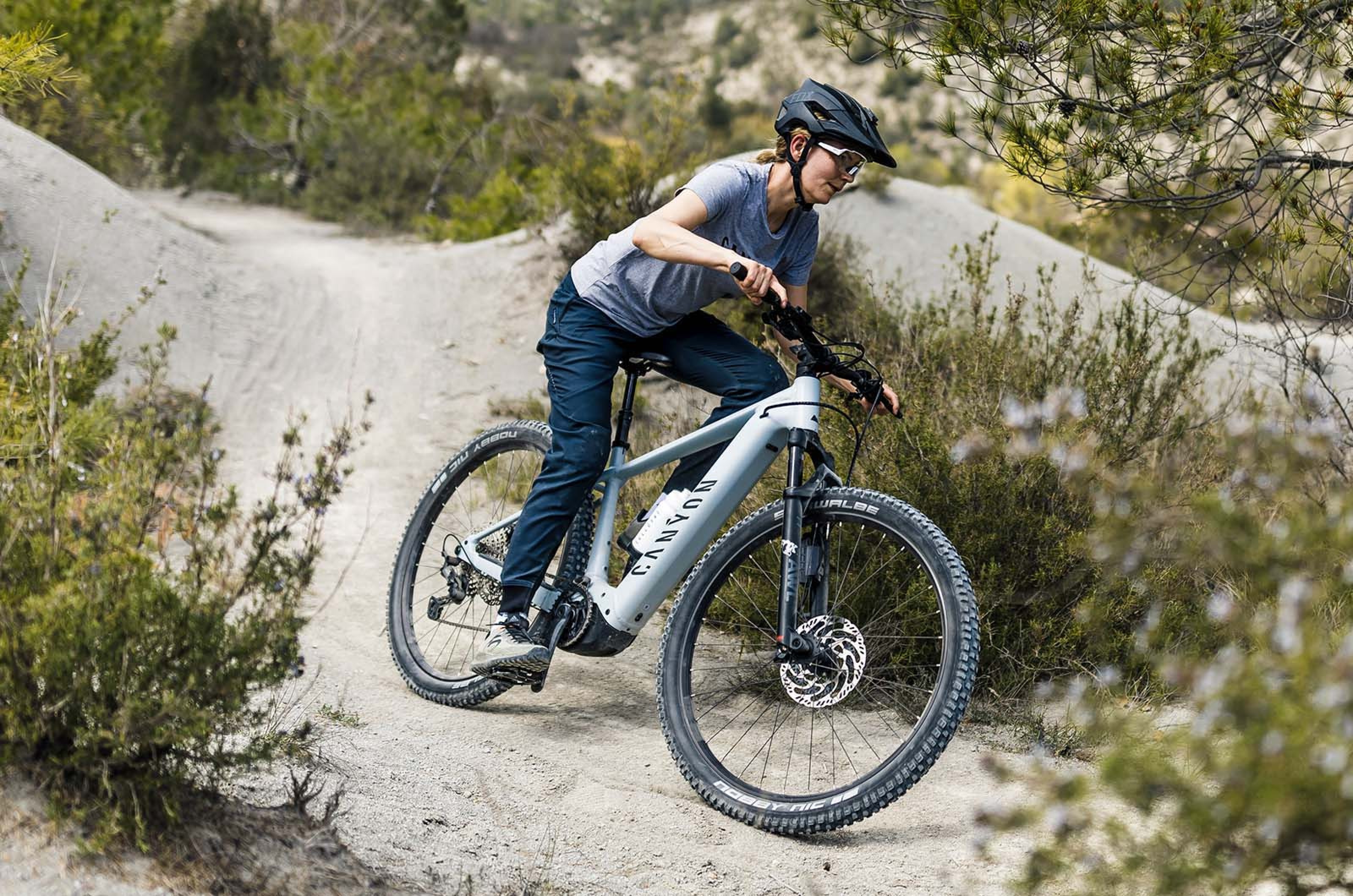 <p>Newly launched and re-invigorated, the Grand Canyon:ON is more of a hybrid hardtail than a hardcore eMTB, but it’s a very accessible way of getting into electric mountain biking. With 120mm of front travel, it’s enough to take in most trail routes, just leave it at home for the black diamond stuff. </p>  <p>The Grand Canyon:ON range is powered by Shimano STEPS drive systems with a 630Wh battery so you can ride for longer. They’re also quite affordable, too, with prices starting at £2599 for the Grand Canyon:ON 7 model.</p>