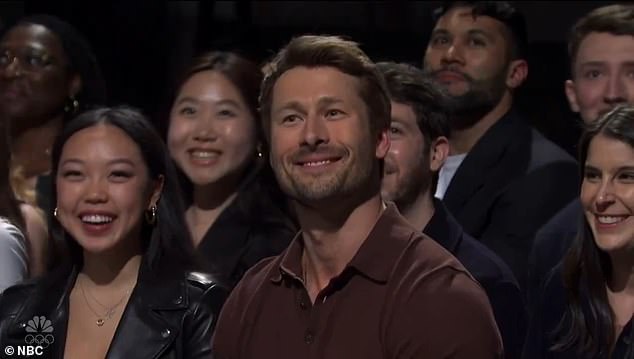 hilarious moment sydney sweeney shoots down rumors of affair with rom-com costar glen powell in snl monologue before pointing out her 'fiancé' in the crowd... glen powell