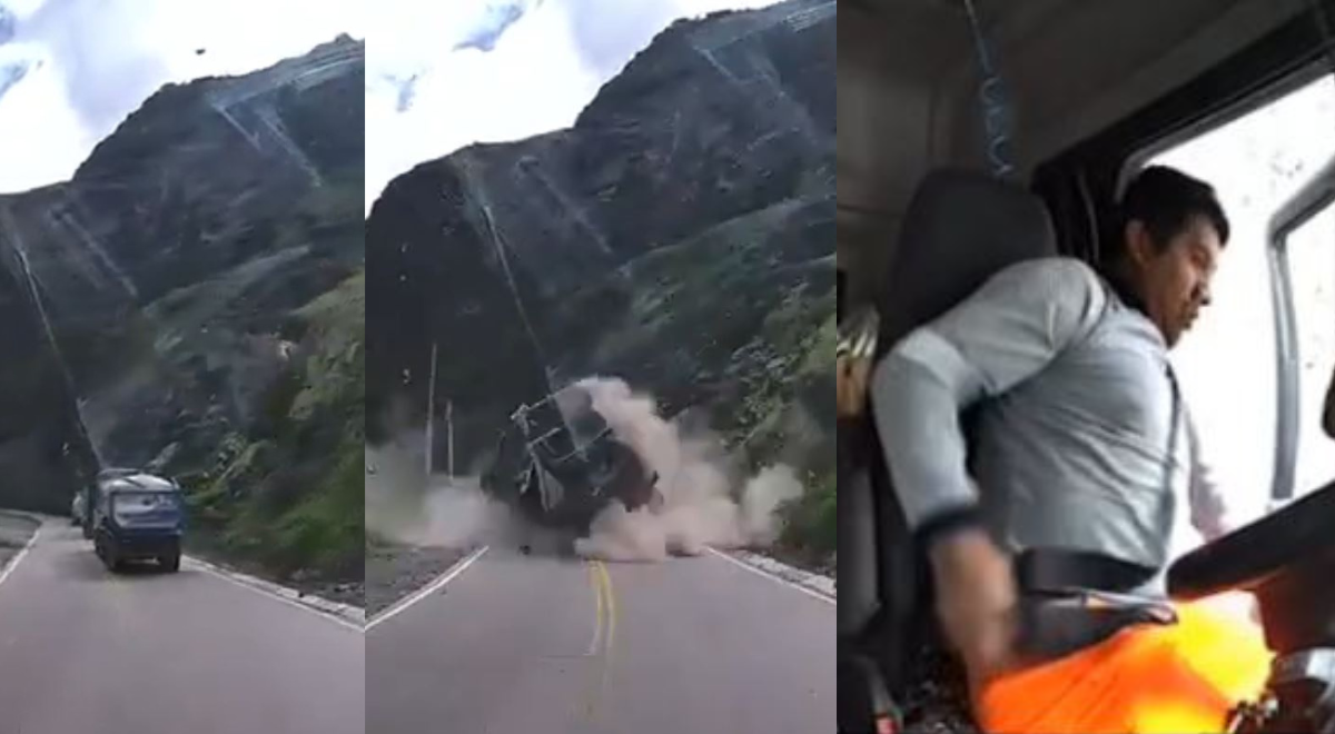carretera central: camionero se salva de milagro tras caída de enormes rocas