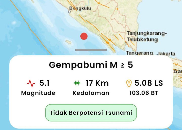 gempa 5.1 magnitudo di bengkulu terasa hingga liwa, lampung barat