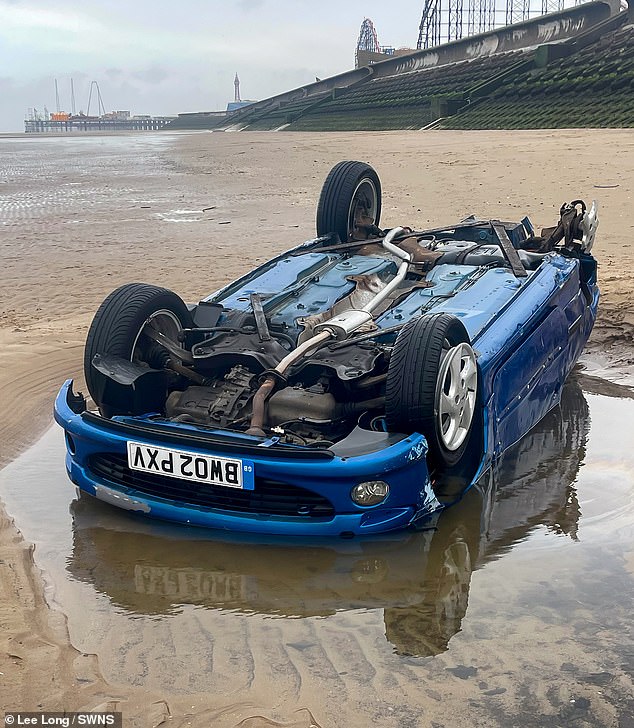 you can't park there! drivers ruthlessly mocked after two cars left on beach are completely destroyed by the sea