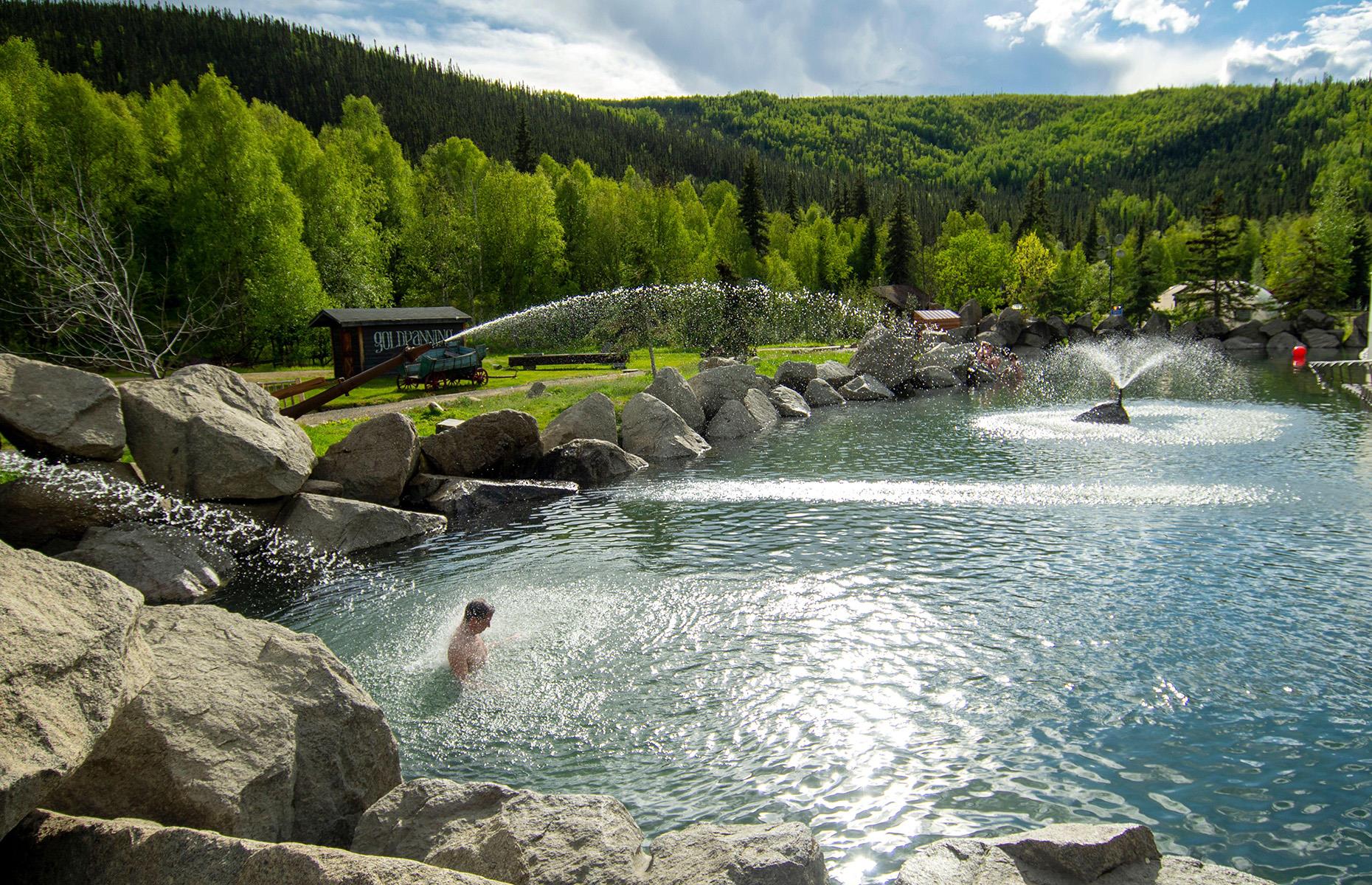 <p>The Chena Hot Springs were discovered in 1905, when a pair of gold mining brothers struck a little more than they bargained for. The beautiful boulder-encircled lake boasts 41°C waters (106°F), and, for lucky guests who visit at the right time of year, an occasional glimpse of the Northern Lights. Situated roughly 60 miles (97km) from Fairbanks, Alaska, the springs are now part of a luxurious resort, the area’s main attraction.</p>