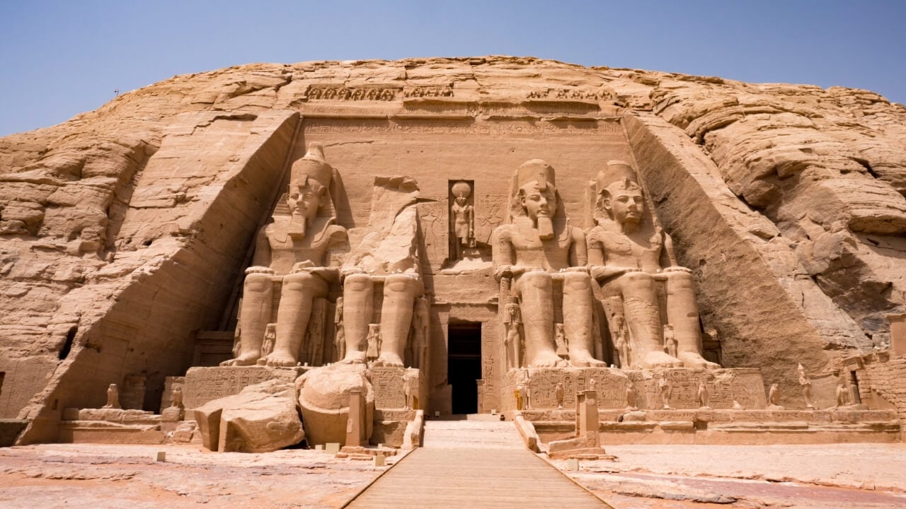 <p>It’s a historic site built by Ramses II to celebrate him in a god-like manner after his death. The most prominent part of the building is the four statues, which are 65-feet tall. The temple is located on the Second Cataract of the Nile.</p>