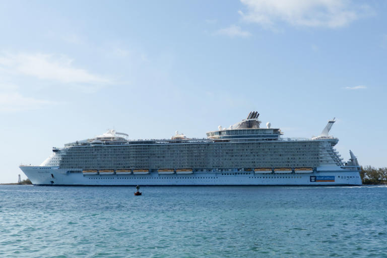 Royal Caribbean ship Allure of the Seas is seen in Nassau, Bahamas on April 29, 2019. The wife of a man who died after jumping off a pier during a stop in Honduras during a week-long cruise on the Allure of the Seas is suing Royal Caribbean.