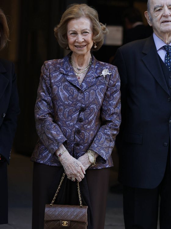 la reina sofía con blazer de impresión y el bolso estrella de chanel en los premios iberoamericanos del mecenazgo