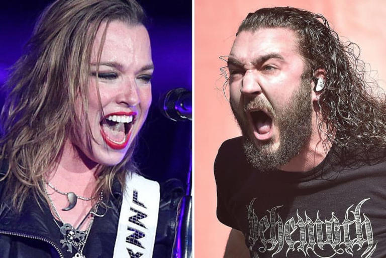 Closeups of singers for Halestorm and I Prevail