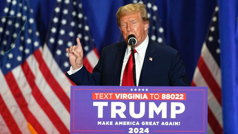 Republican presidential candidate former President Donald Trump speaks at a campaign rally Saturday, March 2, 2024, in Richmond, Va. (AP Photo/Steve Helber) AP Photo/Steve Helber