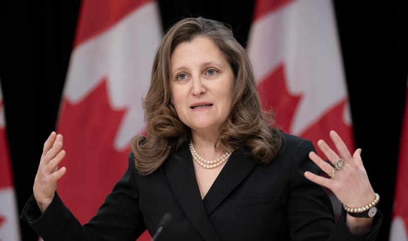finance minister chrystia freeland to present liberals' federal budget on april 16
