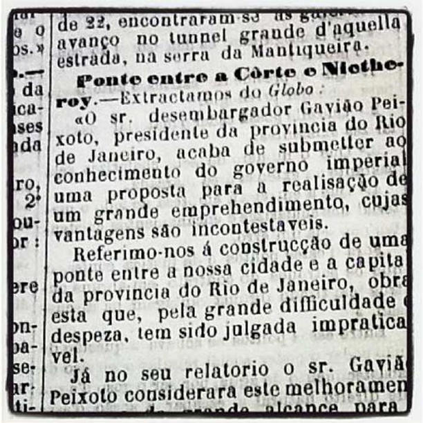 Notícia sobre a ligação entre Rio e Niterói no Estadão em 1883 Foto: Acervo Estadão